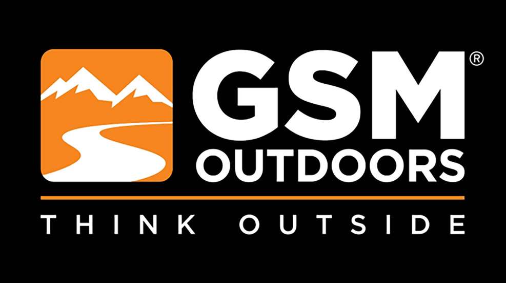 GSM OUTDOORS THINK OUTSIDE text on company logo mountains stream