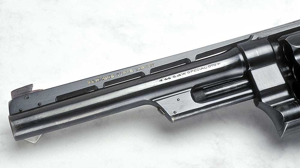 gun barrel steel black metal revolver handgun left side sights rib lug