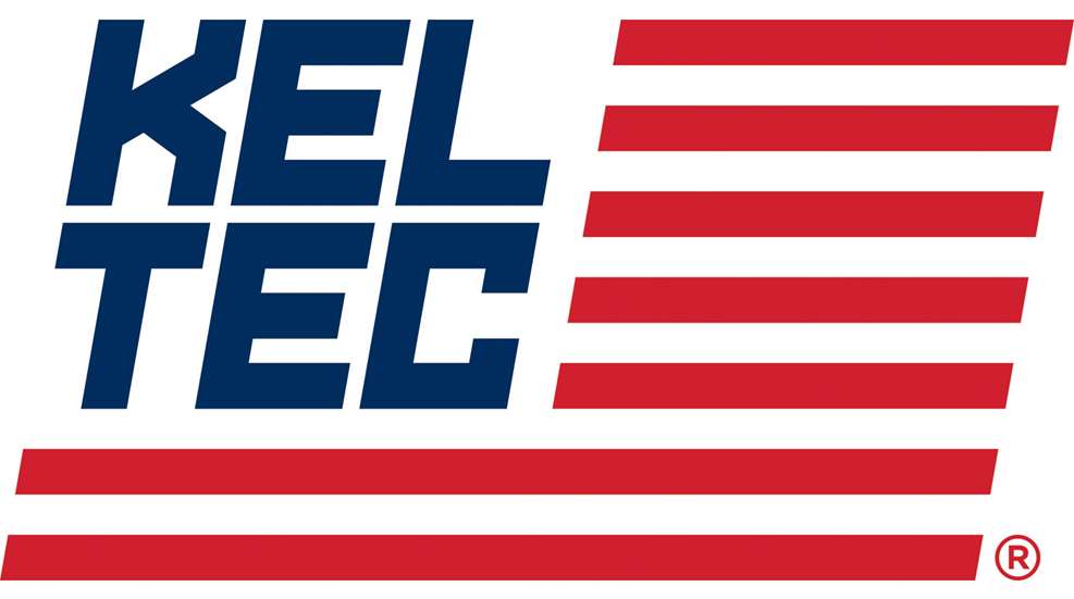 Keltec company logo U.S. flag color red white blue flag stripes