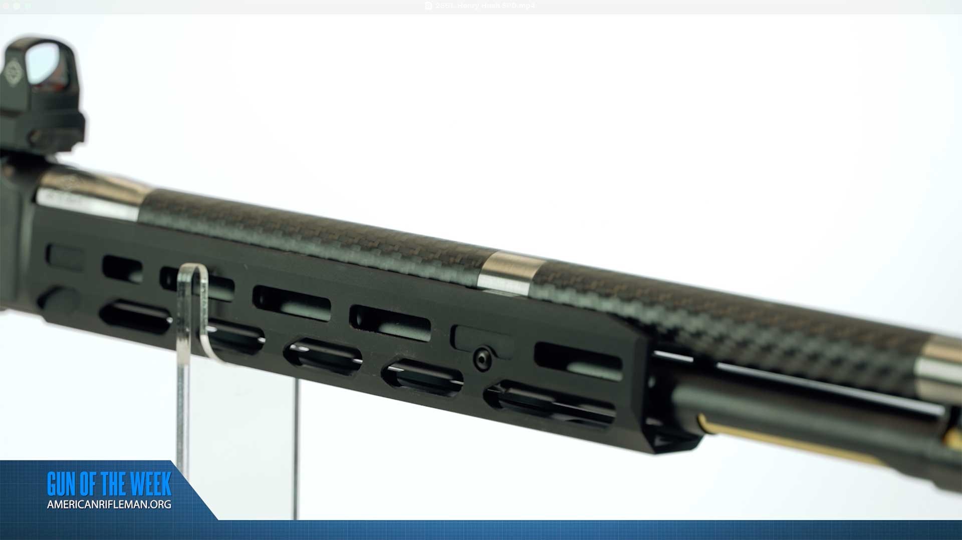 Black handguard on the Henry Repeating Arms HUSH lever-action rifle.