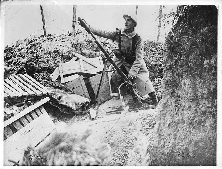 The VB grenade launcher was widely used in the trenches of World War I. In some cases a special apparatus was used to aid in accuracy. In any event, the grenade was never fired from the shoulder.