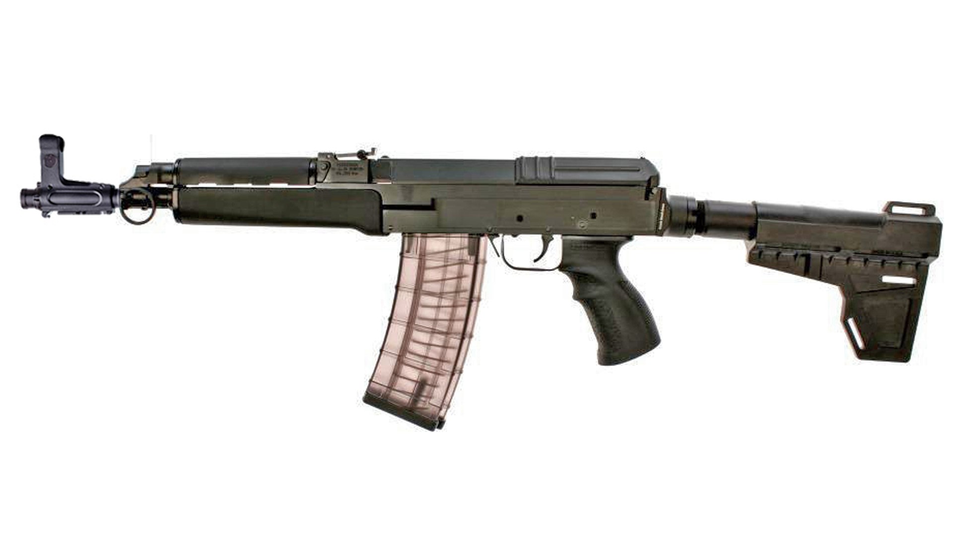 Left side of the CzechPoint vz.58 pistol equipped with a Shockwave stabilizing brace.