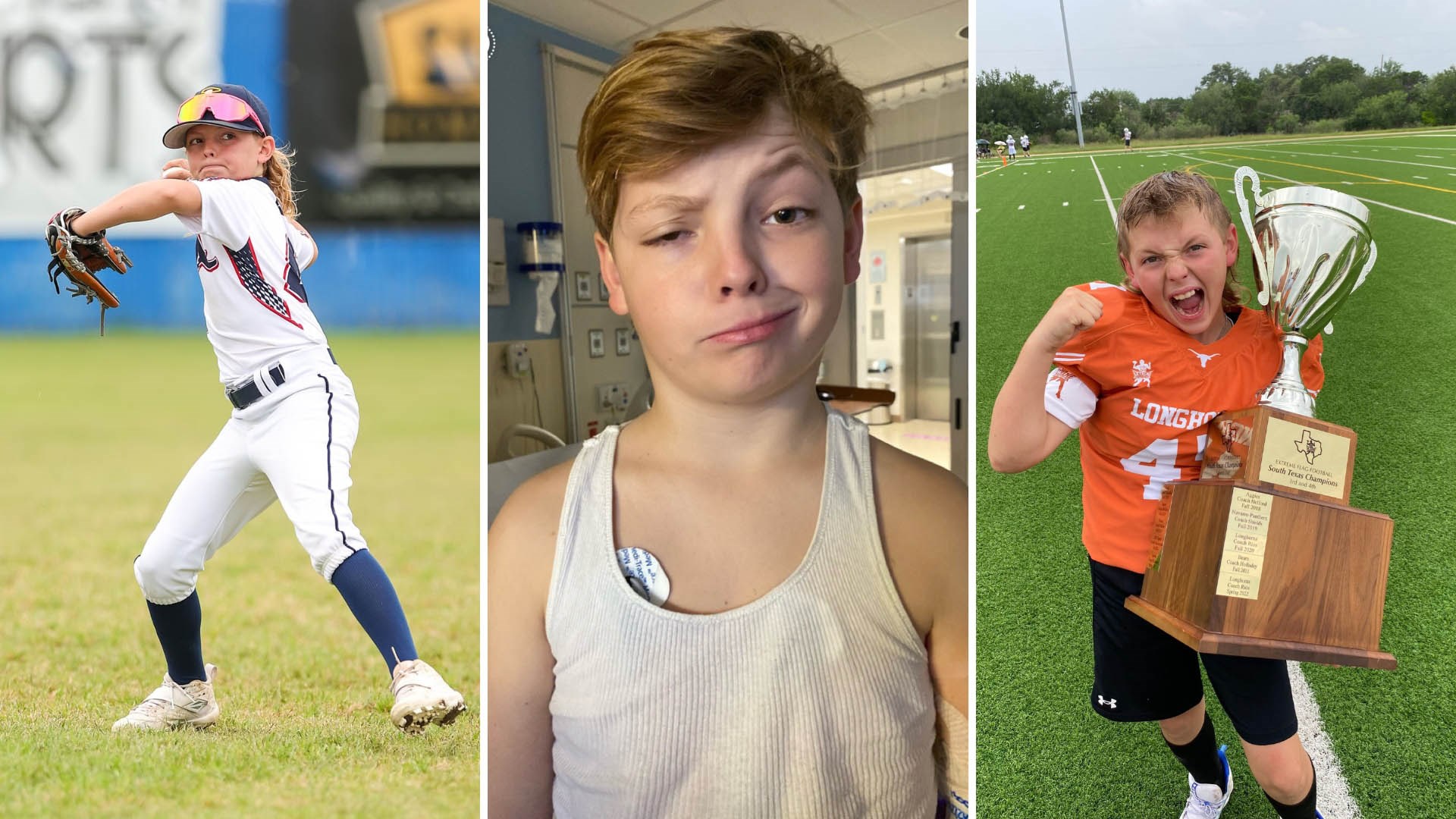 Young boy portrait Keane Rhodes baseball football three image arrangement