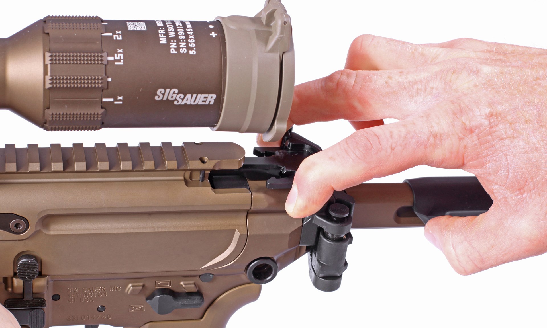 sig sauer mcx charging handle detail closeup gun rifle parts how to
