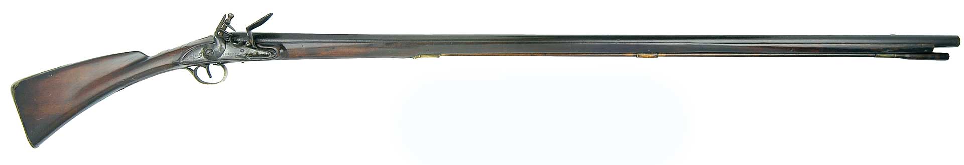 right side colonial gun brown wood metal silver action
