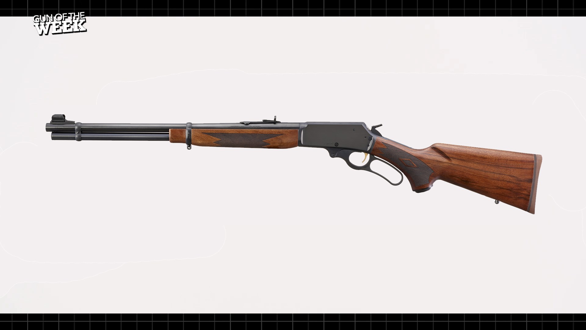 GUN OF THE WEEK text on image of Marlin Firearms Model 336 Classic lever-action rifle wood stock blued steel