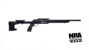 Savage Arms A22 Precision right-side view semi-automatic rifle gun firearm black metal steel plastic components