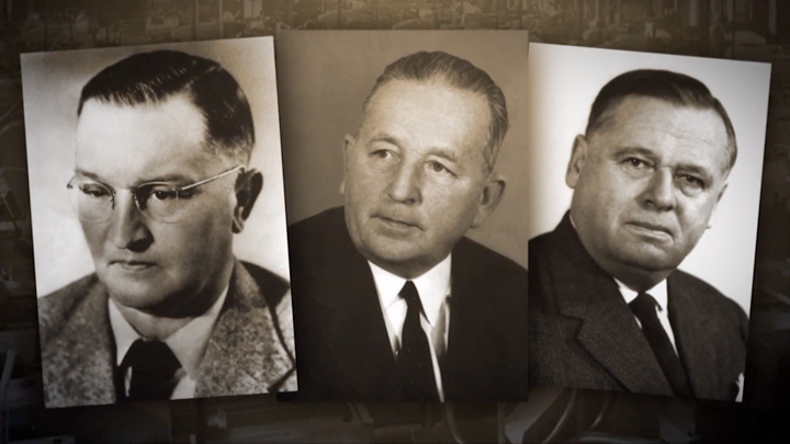 Photographs of the three men who founded Heckler &amp; Koch firearms company.