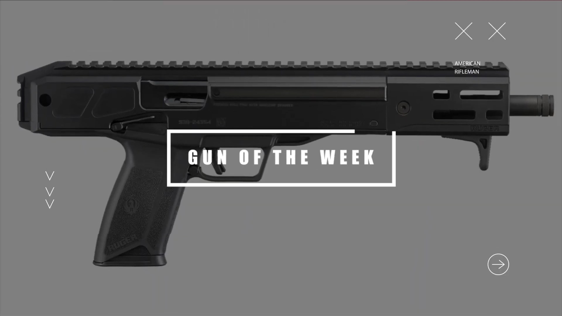 Ruger LC Charger GUN OF THE WEEK title screen text box overlay gun pistol background american rifleman