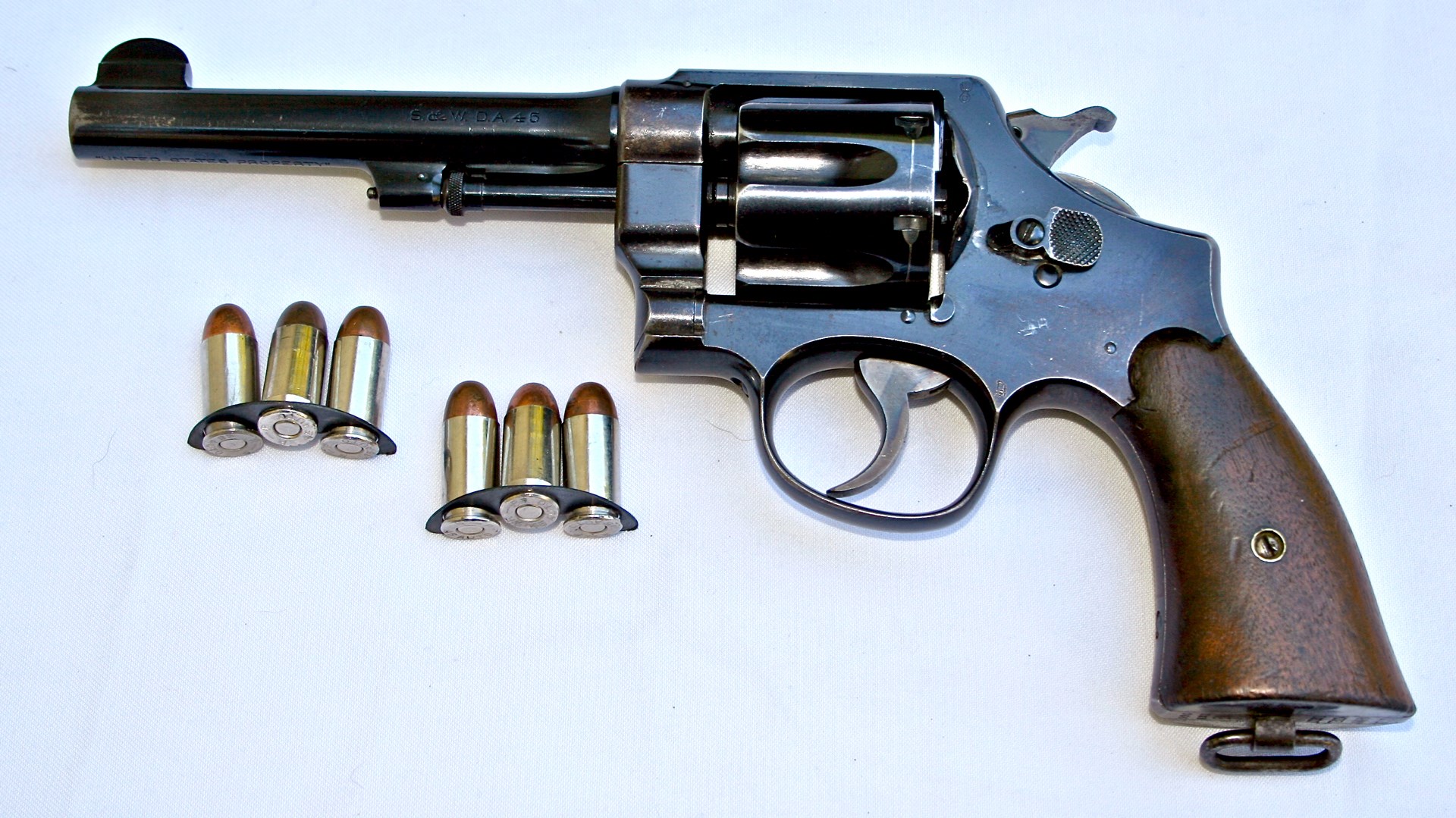 The S&W Second Model Hand Ejector was called into service during the Second World War and, along with the Colt New Service, became the Model 1917. Both guns were chambered for .45 ACP, which required the use of half-moon clips in order to use their extractors.