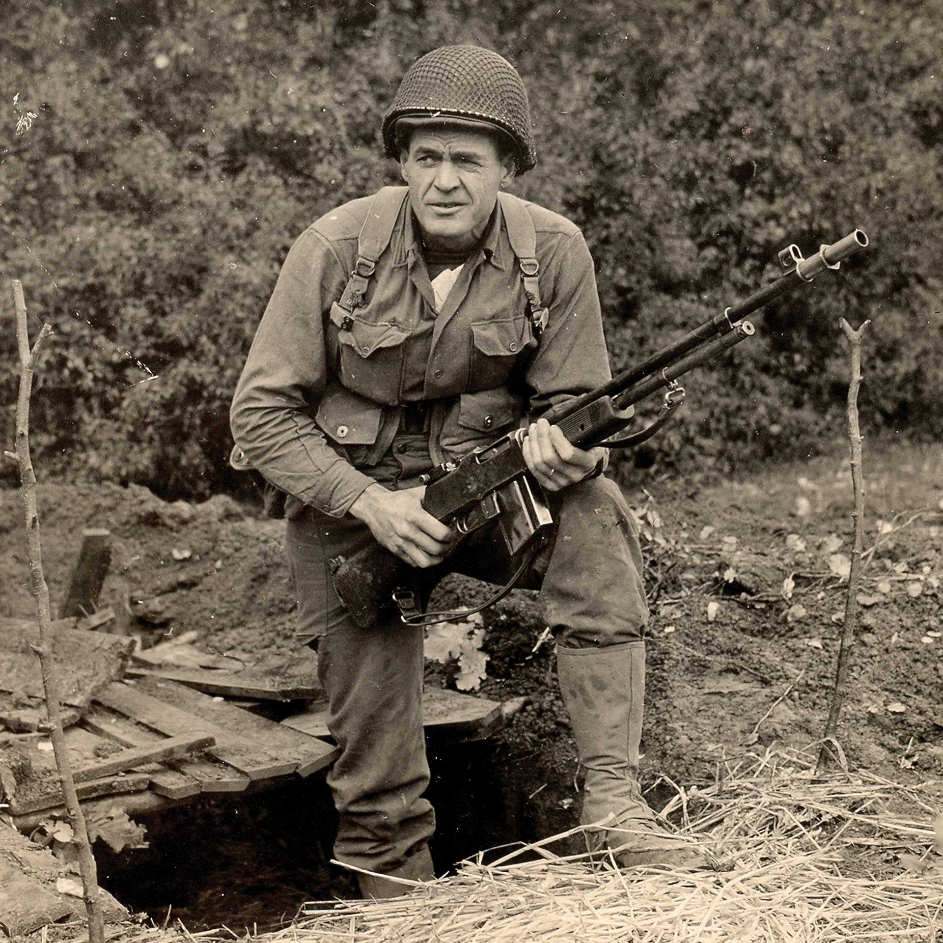 soldier war uniform rifle gun outdoors foxhole