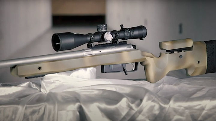 The McMillan Z-1 fiberglass rifle stock with a Rock River Arms RBG barreled action fitted.