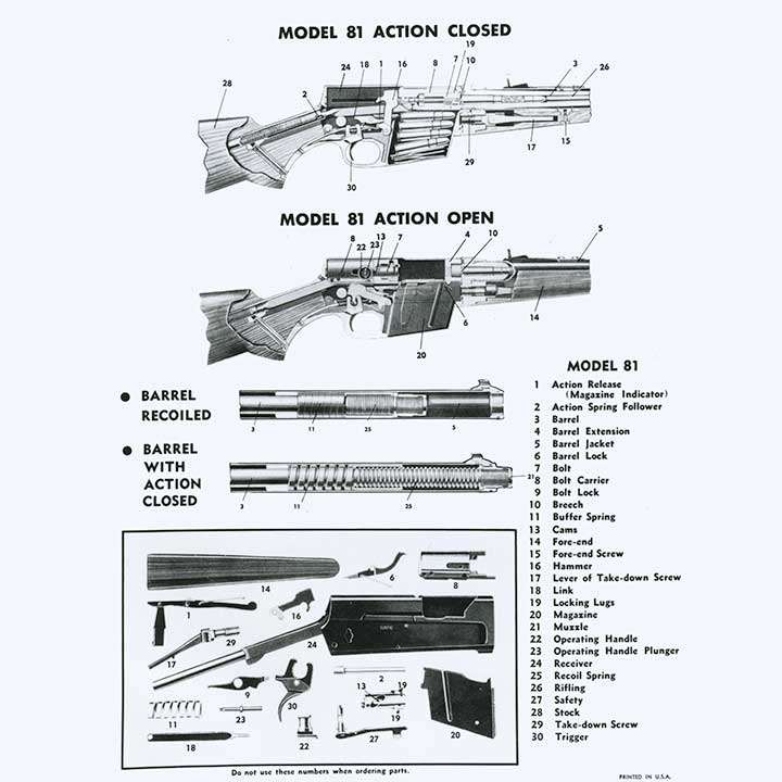A diagram showing the internal components of a Remington Model 8.
