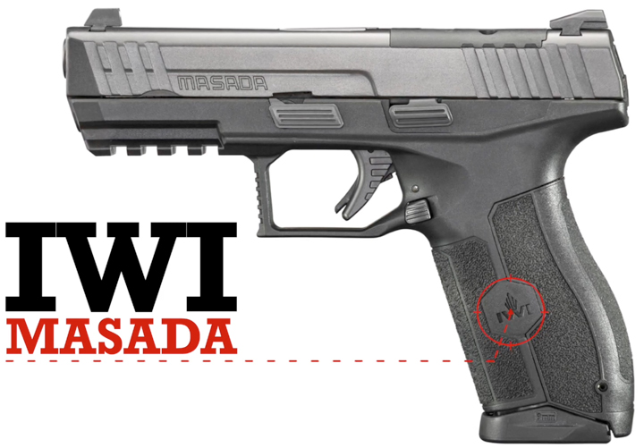 Left-side view of IWI Masada pistol with text callout for make and model.