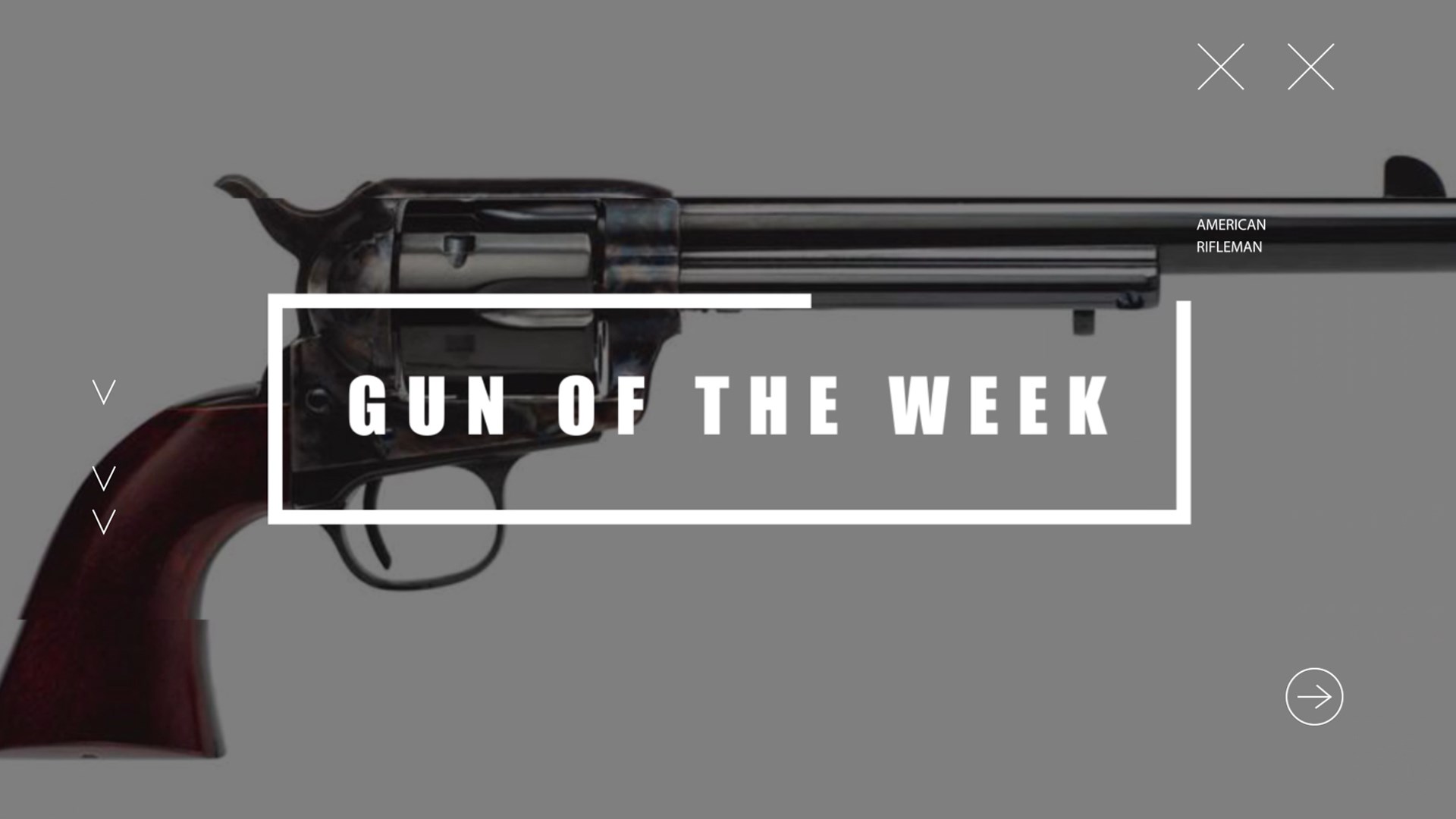 GUN OF THE WEEK title screen text box overlay gun Cimarron Firearms Model P revolver .45 Colt right-side view