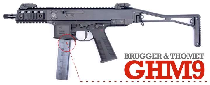 Left-side view of semi-automatic GHM9 on white background with text on image calling out the make and model.