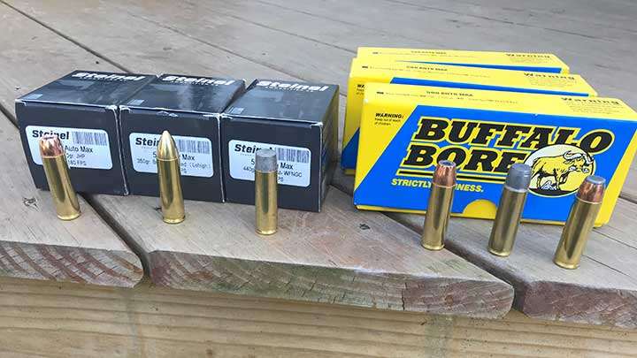 Ammunition for the .500 Auto Max is currently available from Buffalo Bore Ammunition and Steinel Ammunition. Multiple loads exist including hard cast, jacketed hollow point and solid brass.