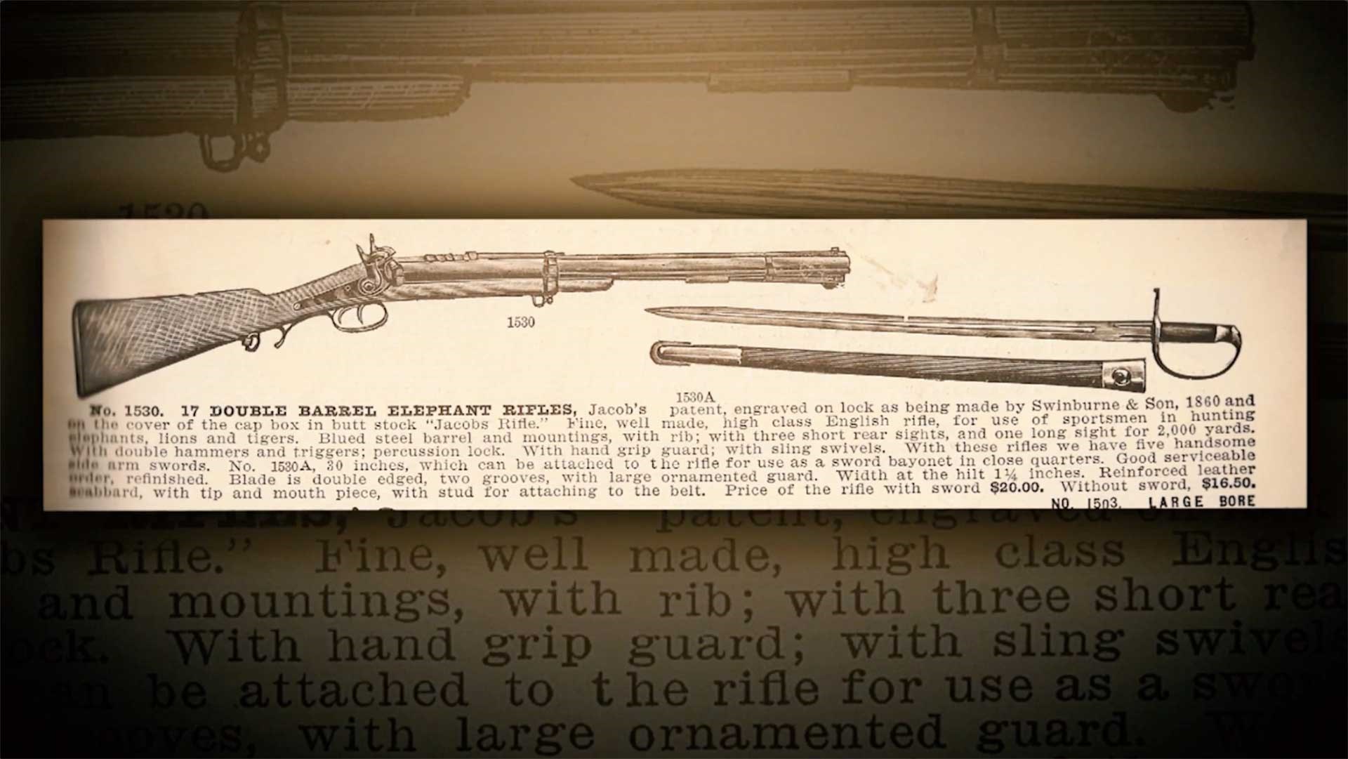 An advertisement for the Jacob Double Rifle