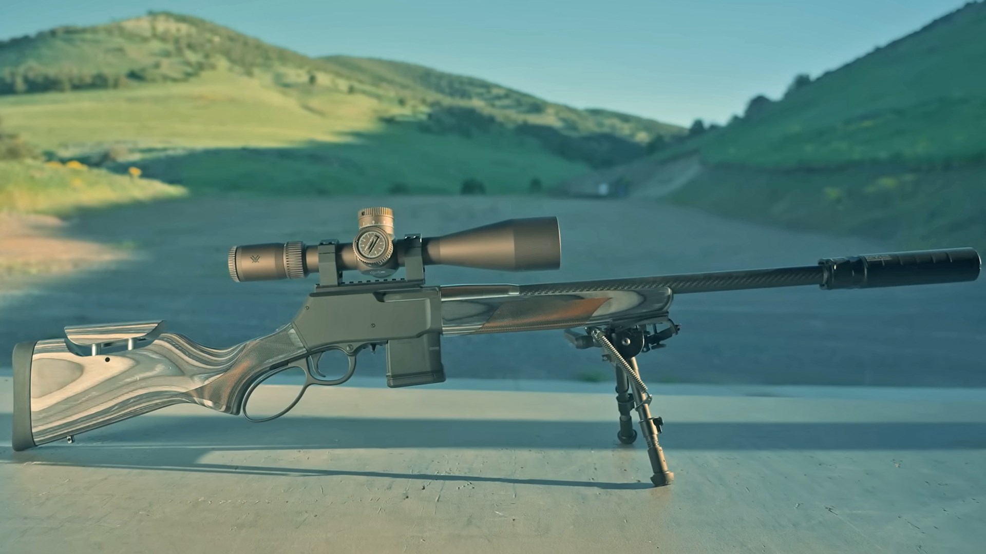 Henry Repeating Arms Predator rifle on a shooting bench.
