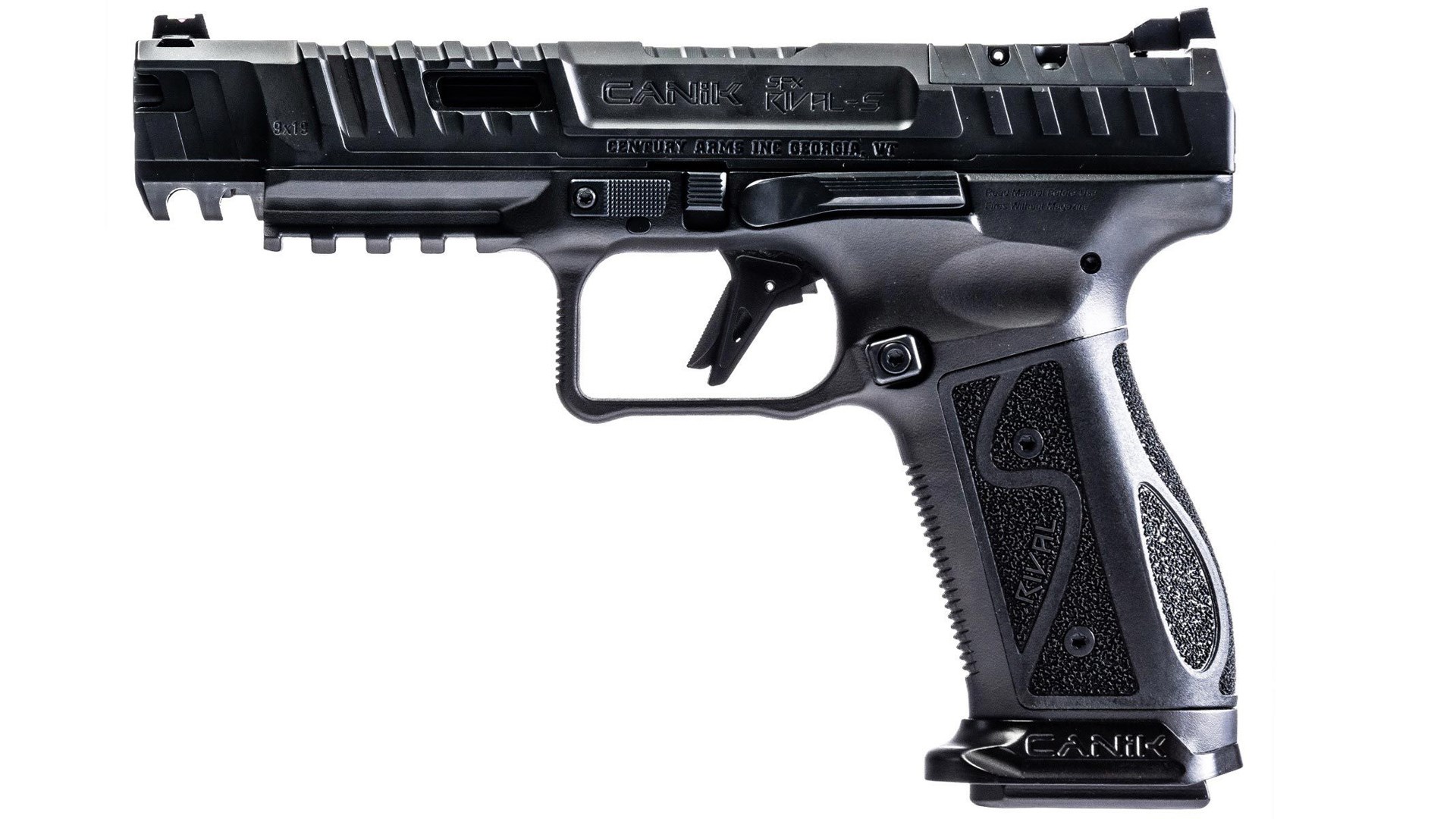 Right side of the all-black Canik SFx Rival-S pistol.
