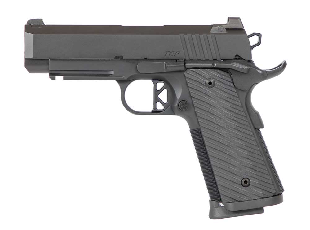 Dan Wesson Firearms TCP tactical compact pistol left-side view black handgun semi-automatic M1911