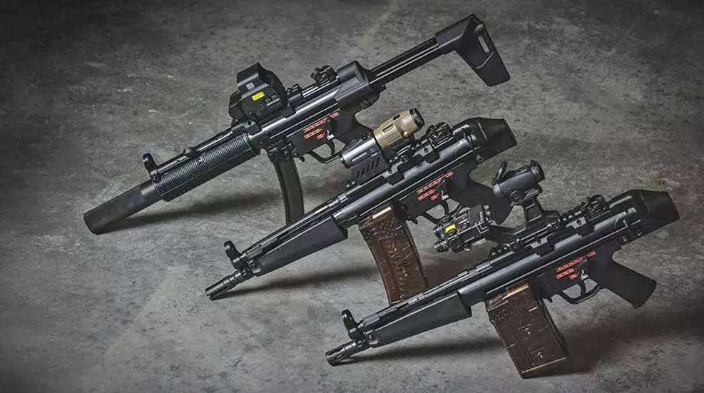 Century Arms AP51 & AP53 guns left-side arrangement of three pistols shown with optics