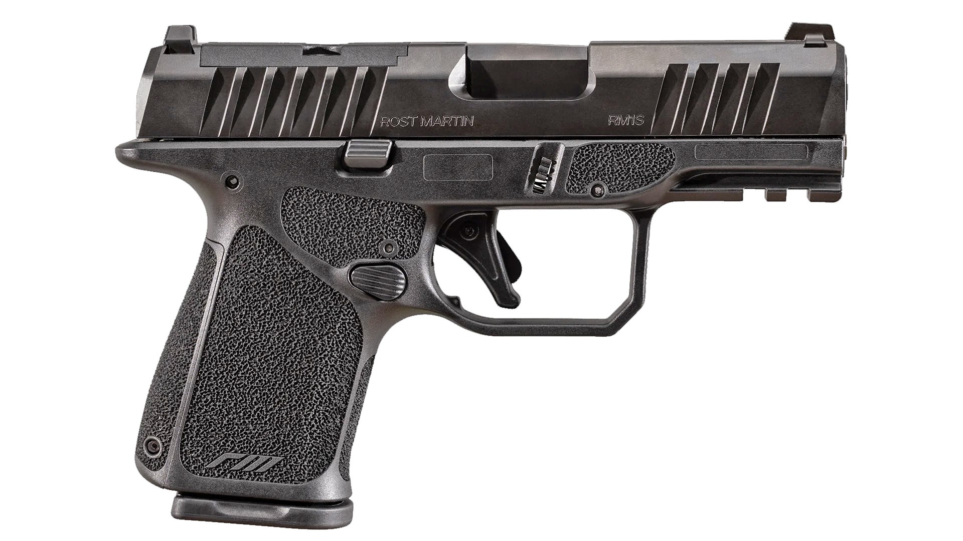 Right side of the all-black Rost Martin RM1S pistol.