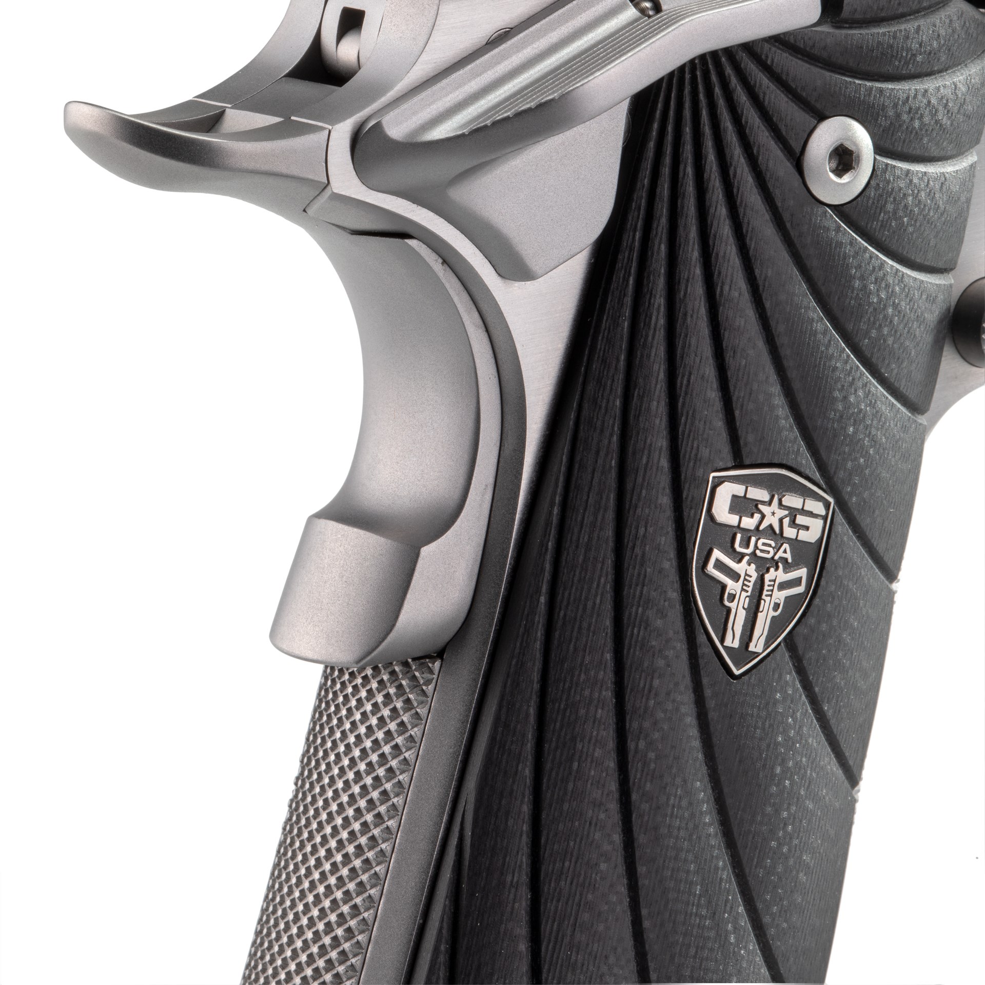 southpaw cabot m1911 backstrap setail closeup safety grip metal g10 gun handgun parts