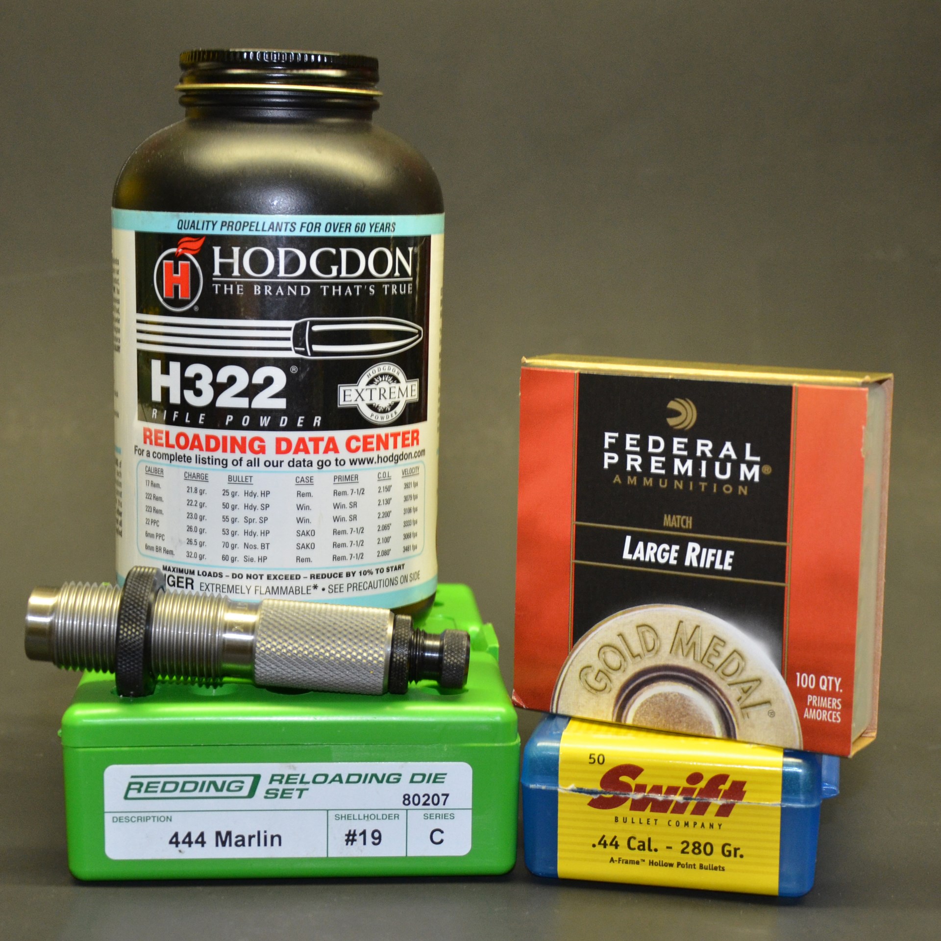 reloading components bullets powder primers redding reloading die set hodgdon h322 powder swift bullets