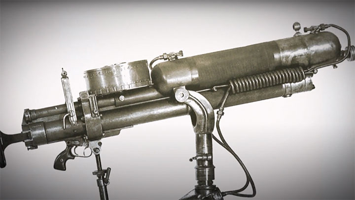 The McClean machine gun, off which Col. Lewis borrowed several design features to use in his own machine gun.
