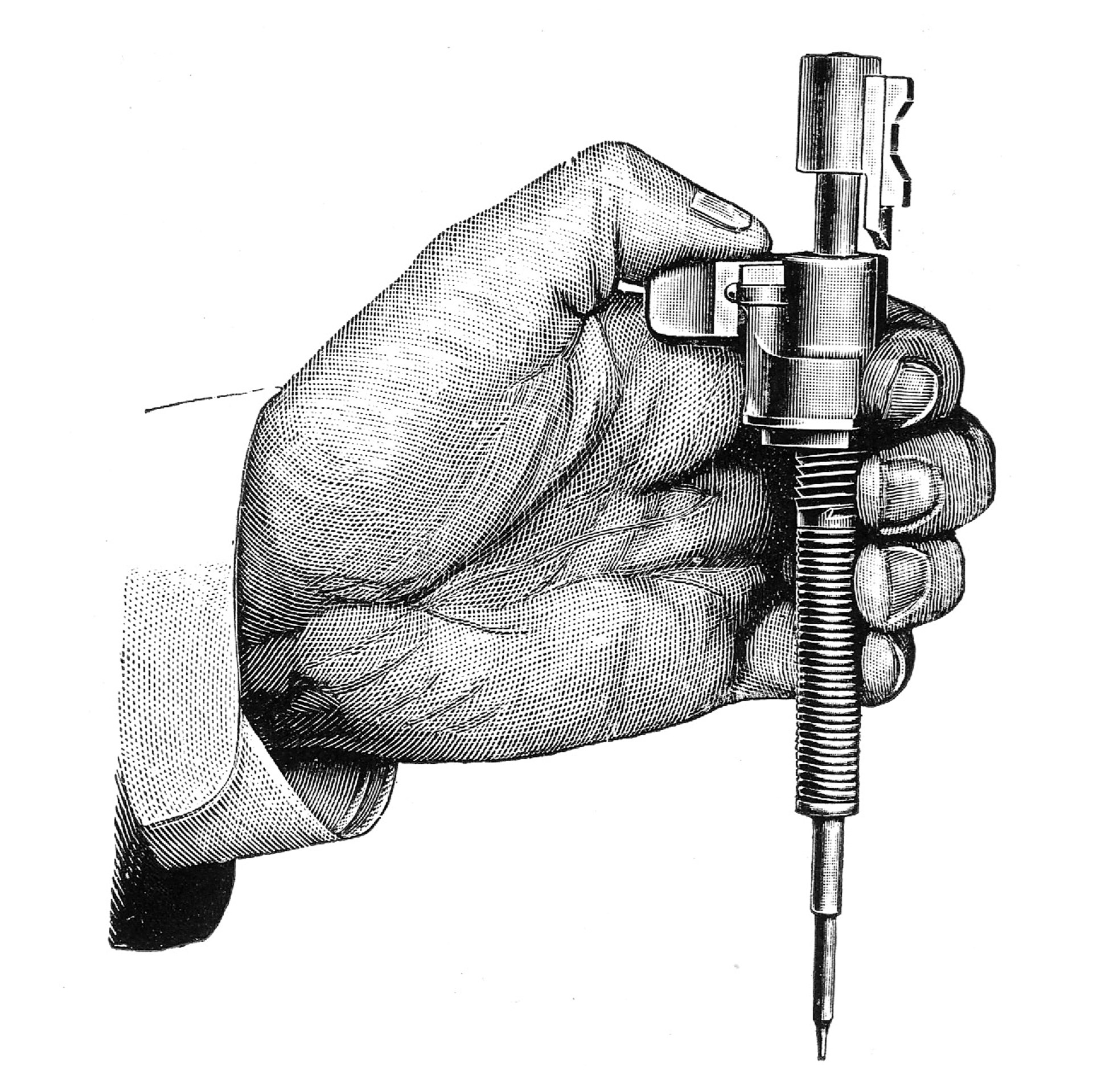 line drawing of left hand holding mauser 98 firing pin striker assembly