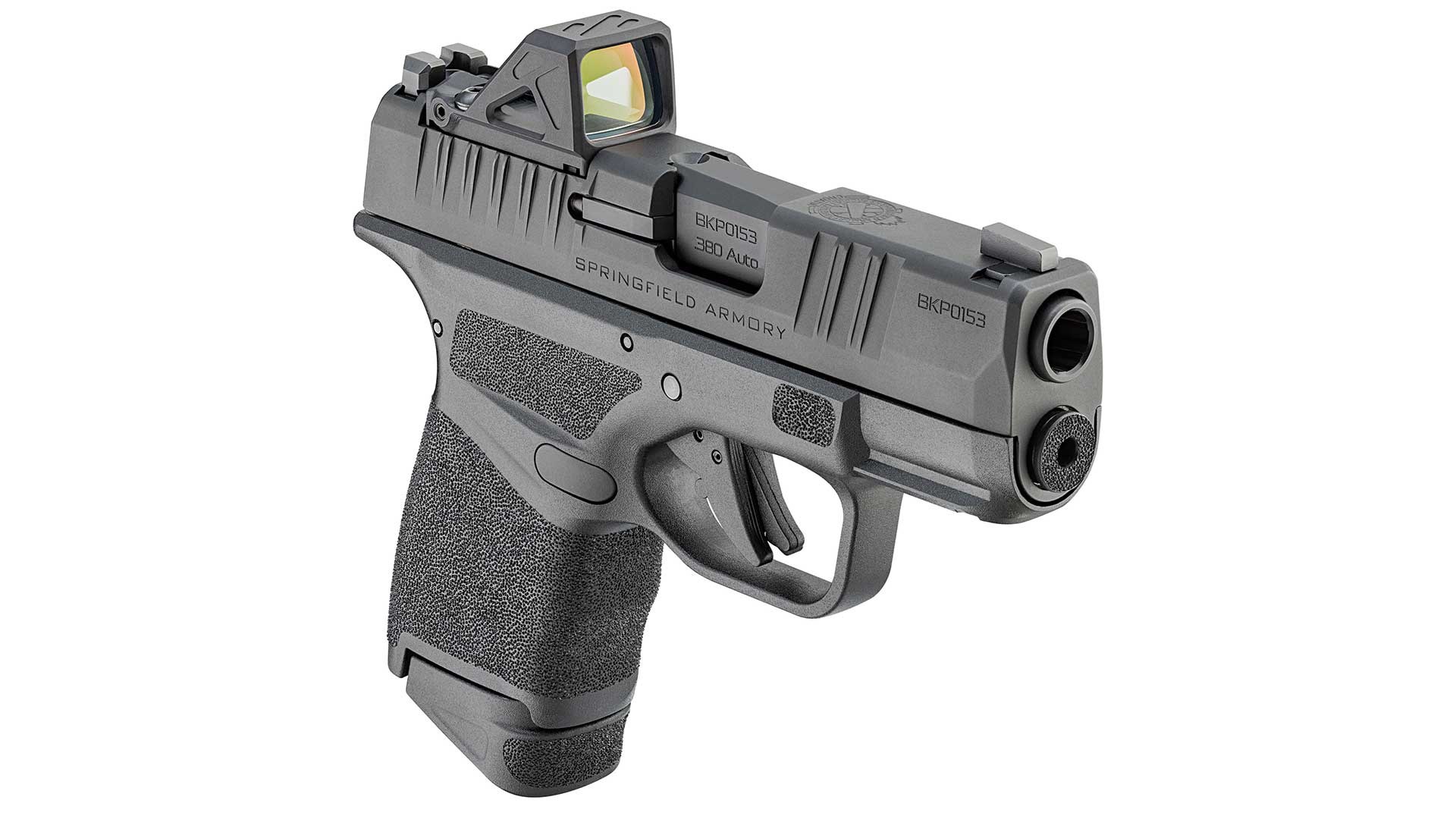 Front and right-side view of the Springfield Armory Hellcat .380 pistol.