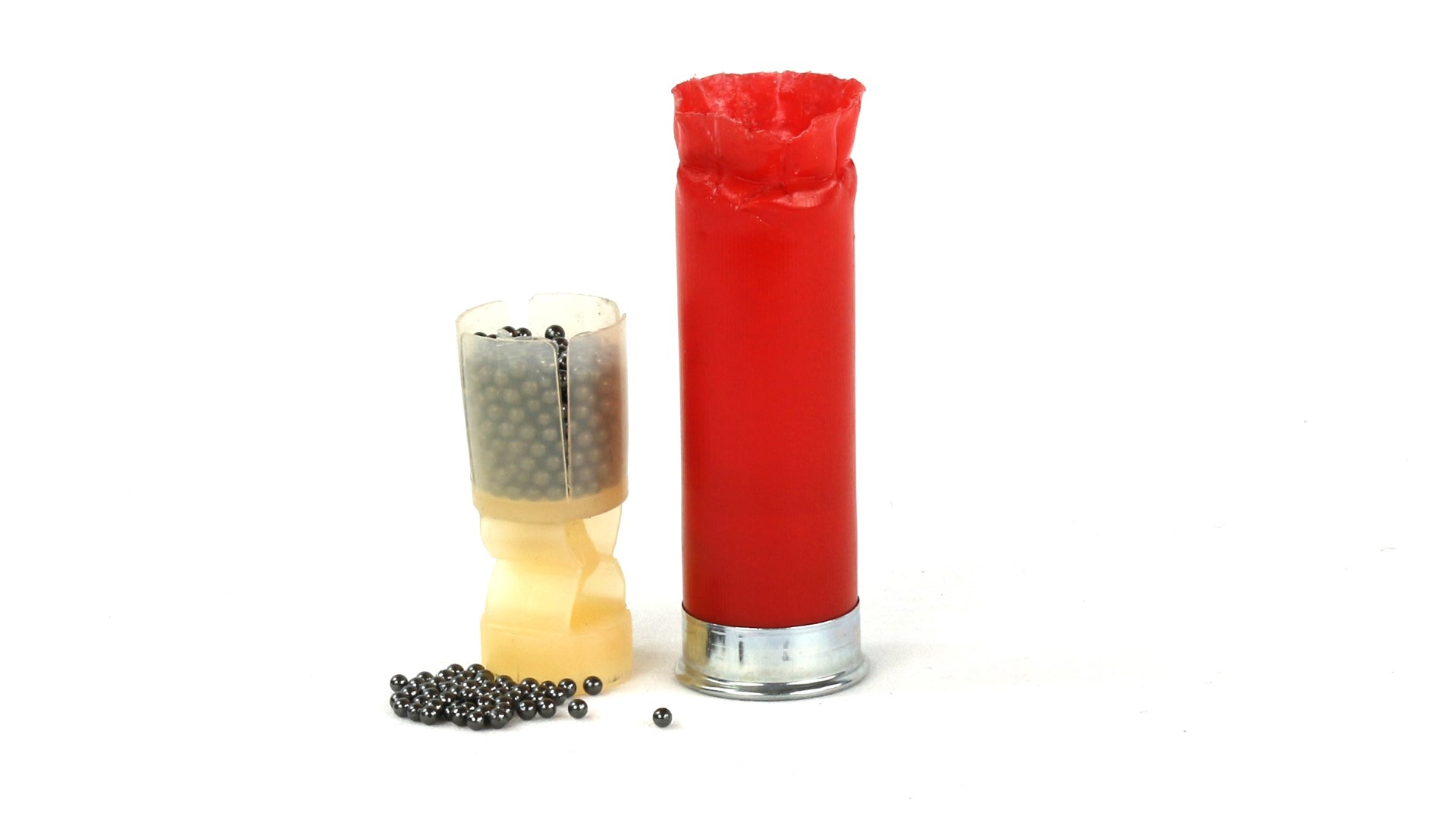 red shotgun shotshell open pad pellets bbs comparioson upright vertical