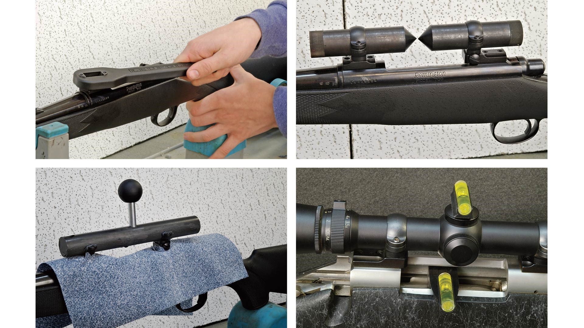 scope mounting process with tools gun and hands