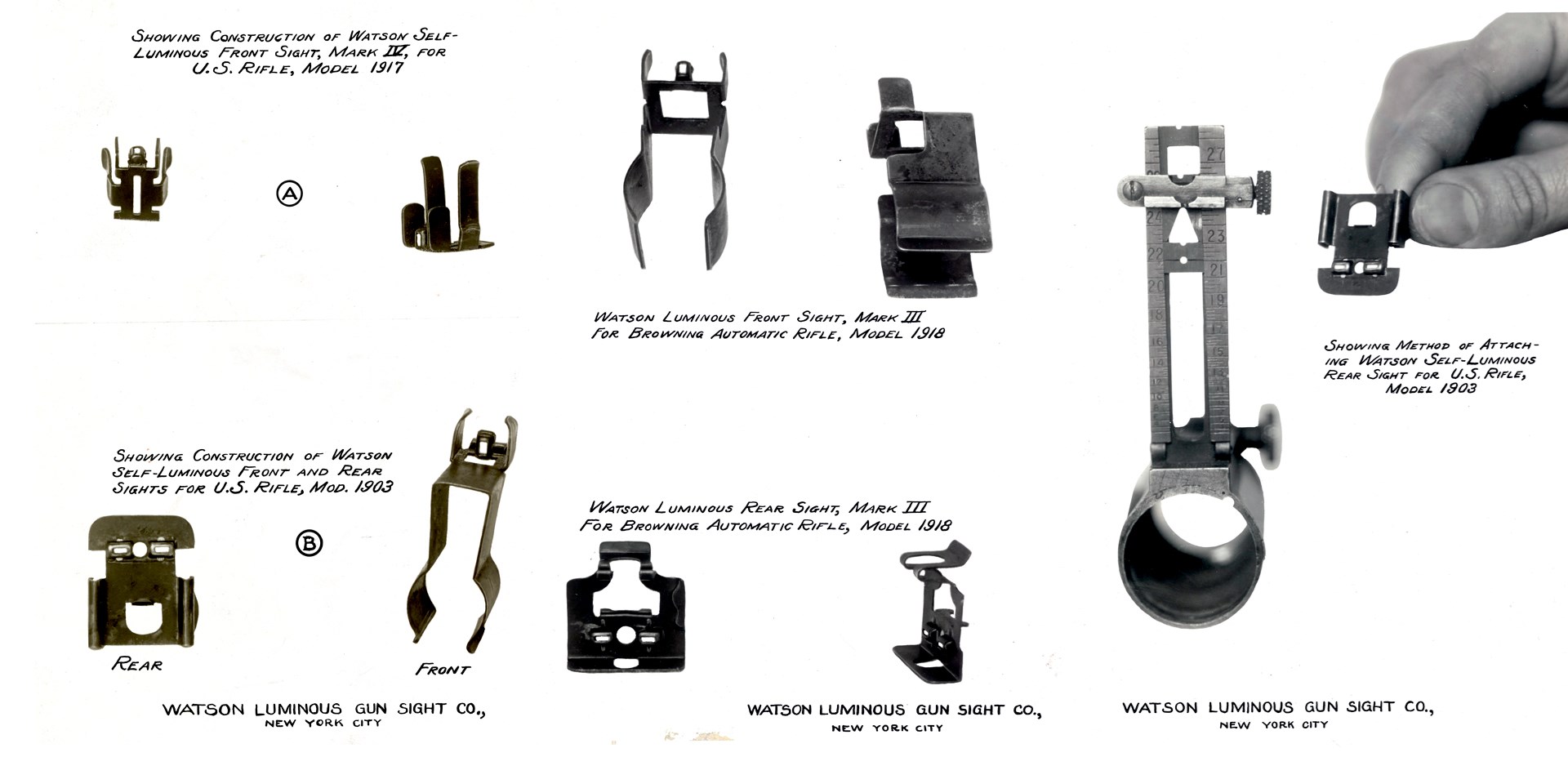 Watson Luminous gun sights catalog photo copy hand parts gun rifles 1918