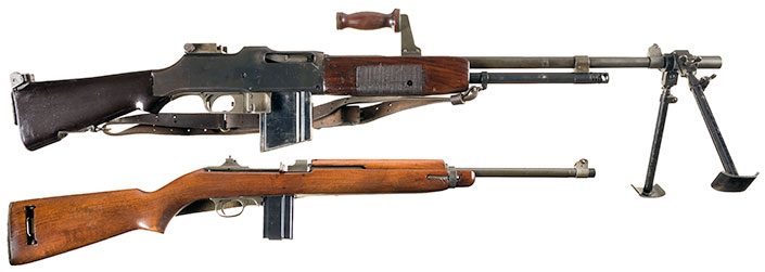 U.S. M1918A2 BAR and U.S. M1 Carbine side views