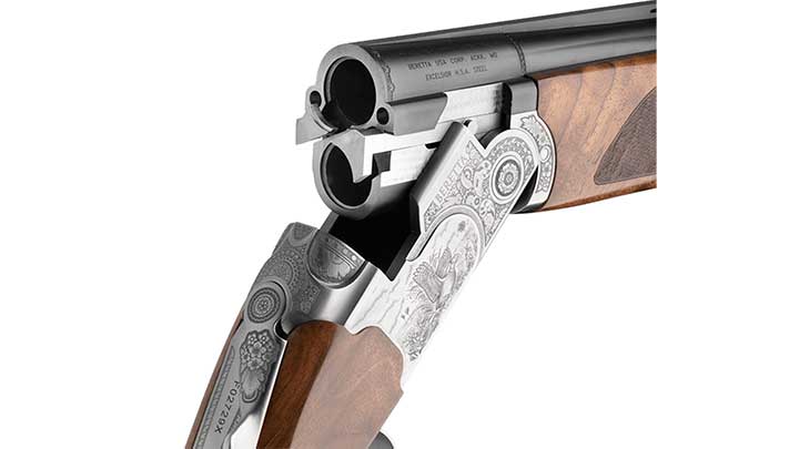 A view of the Beretta 687 Silver Pigeon III action opened.