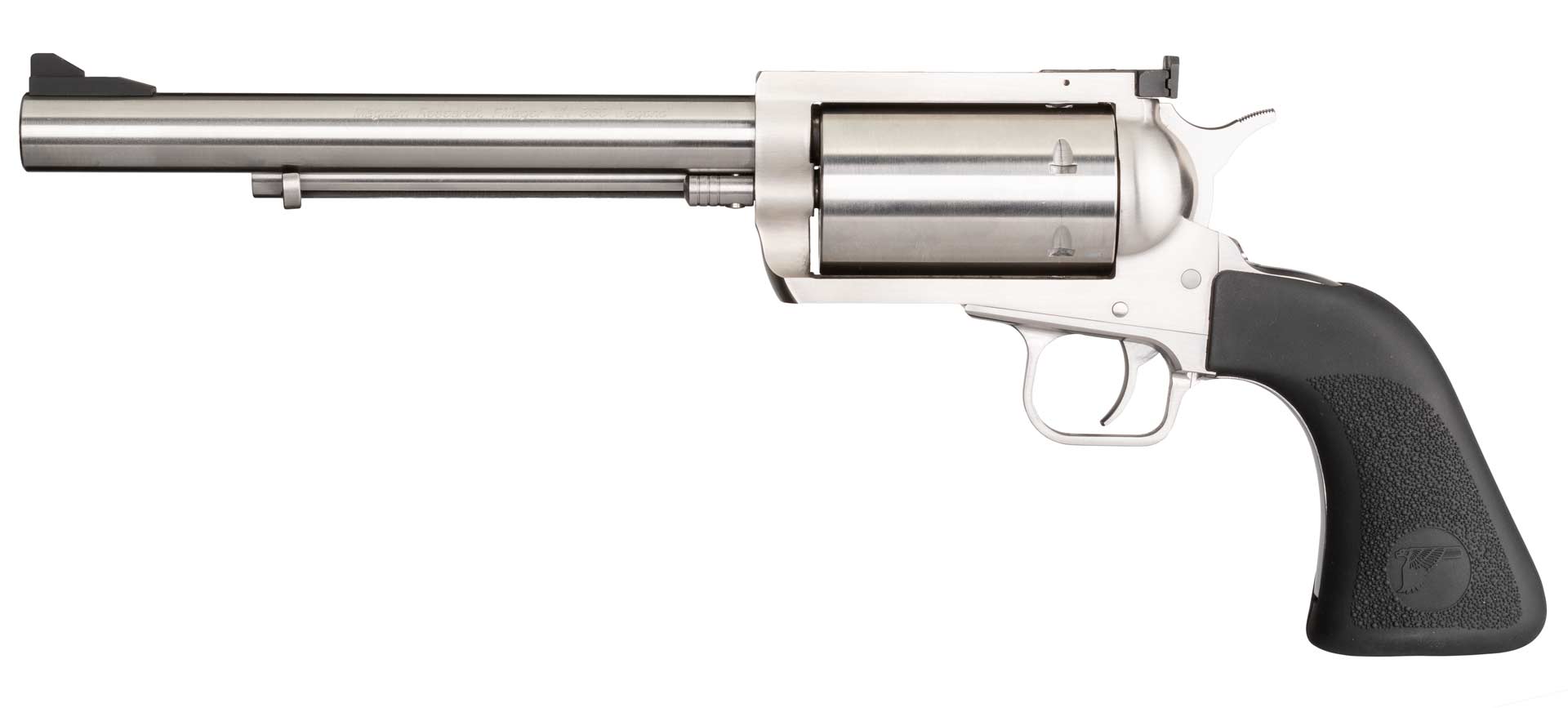 Magnum Research Big Frame Revolver BFR left-side view stainless steel gun black grips stocks