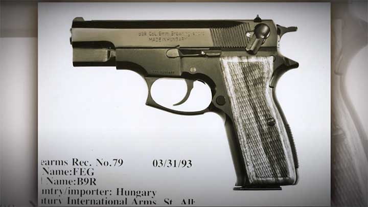 The fullsize FEG R9 handgun chambered in 9 mm based off the Browning Hi-Power and Smith &amp; Wesson Model 59.