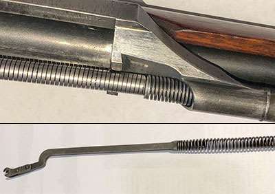 gas trap M1 rifle is fitted with a “square wire” operating rod spring and separate compensating spring