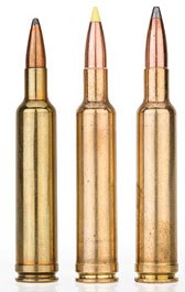 Essentially, the .270 field of chamberings is comprised of (l. to r.), the .270 Win., the .270 WSM and the .270 Wby. Mag. The latter cartridge still remains the fastest.