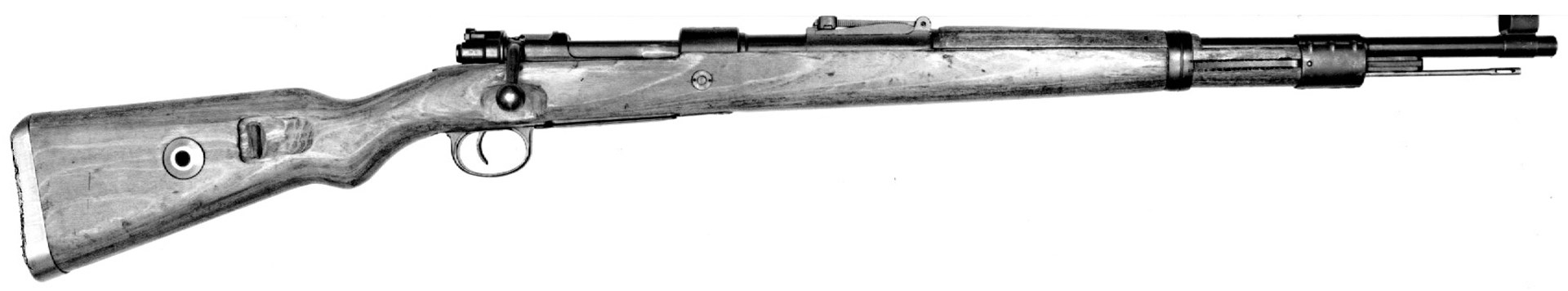 Right-side view of bolt-action mauser world war ii german 7.9 mm carbine black white