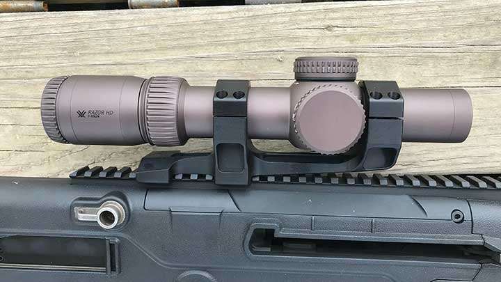 The Vortex Razor HD Gen III 1-10x24 FFP scope mounted to the IWI Tavor 7.