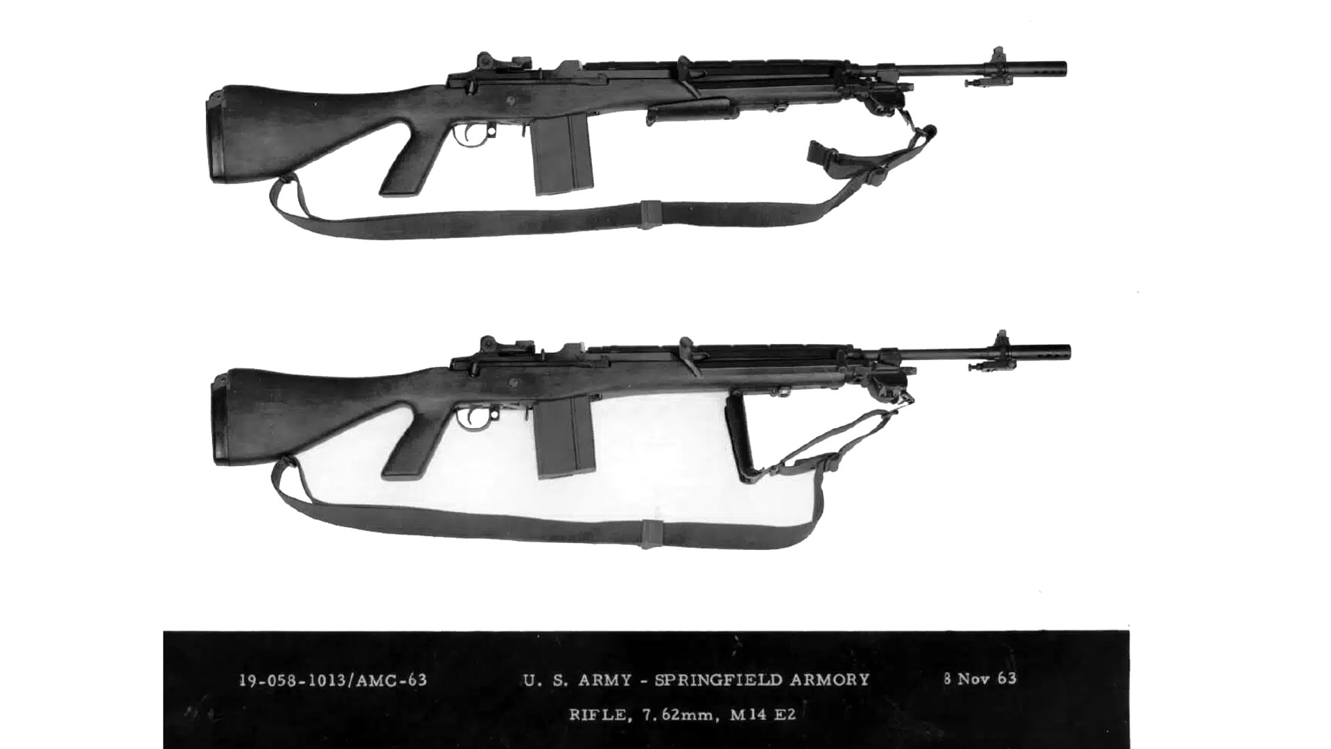 M14E2 rifles comparison shown with sling and photo data from springfield armory