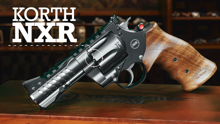 Left-side image of a Korth NXR revolver with text on image stating make and model.