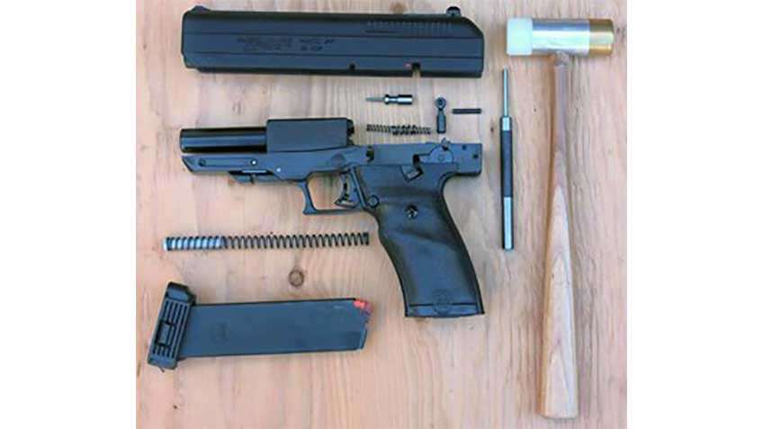 hi-point c9 fieldstripped gun parts slide barrel spring magazine frame