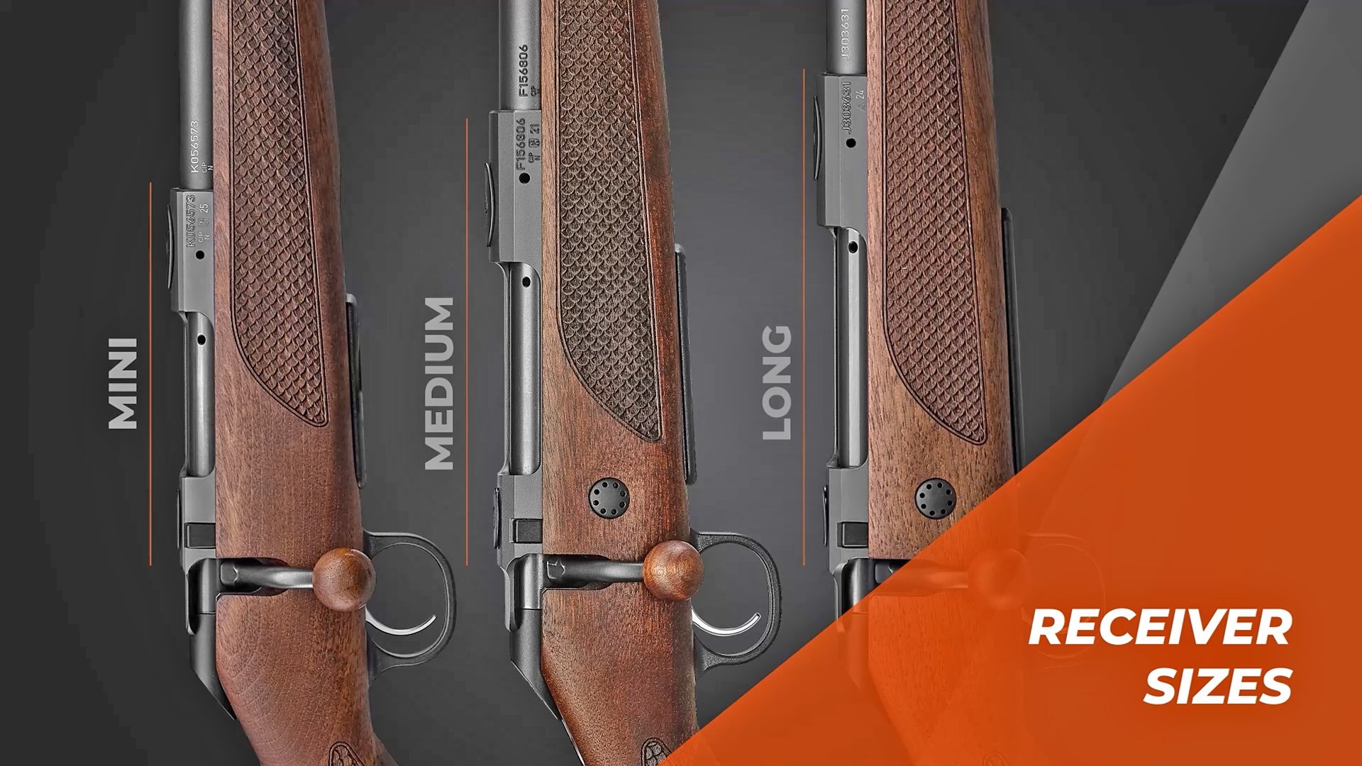 Profile shots of the three different receiver lengths on the CZ 600 series of rifles.