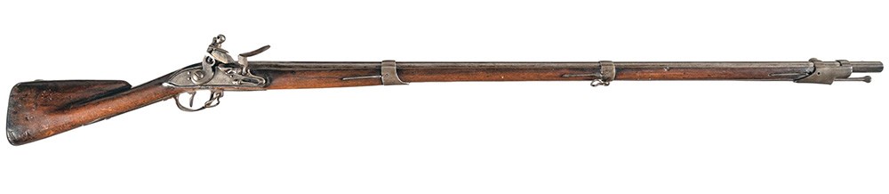 Model 1763/66 Charleville flintlock smoothbore longarm with wood stock and right-side lockwork