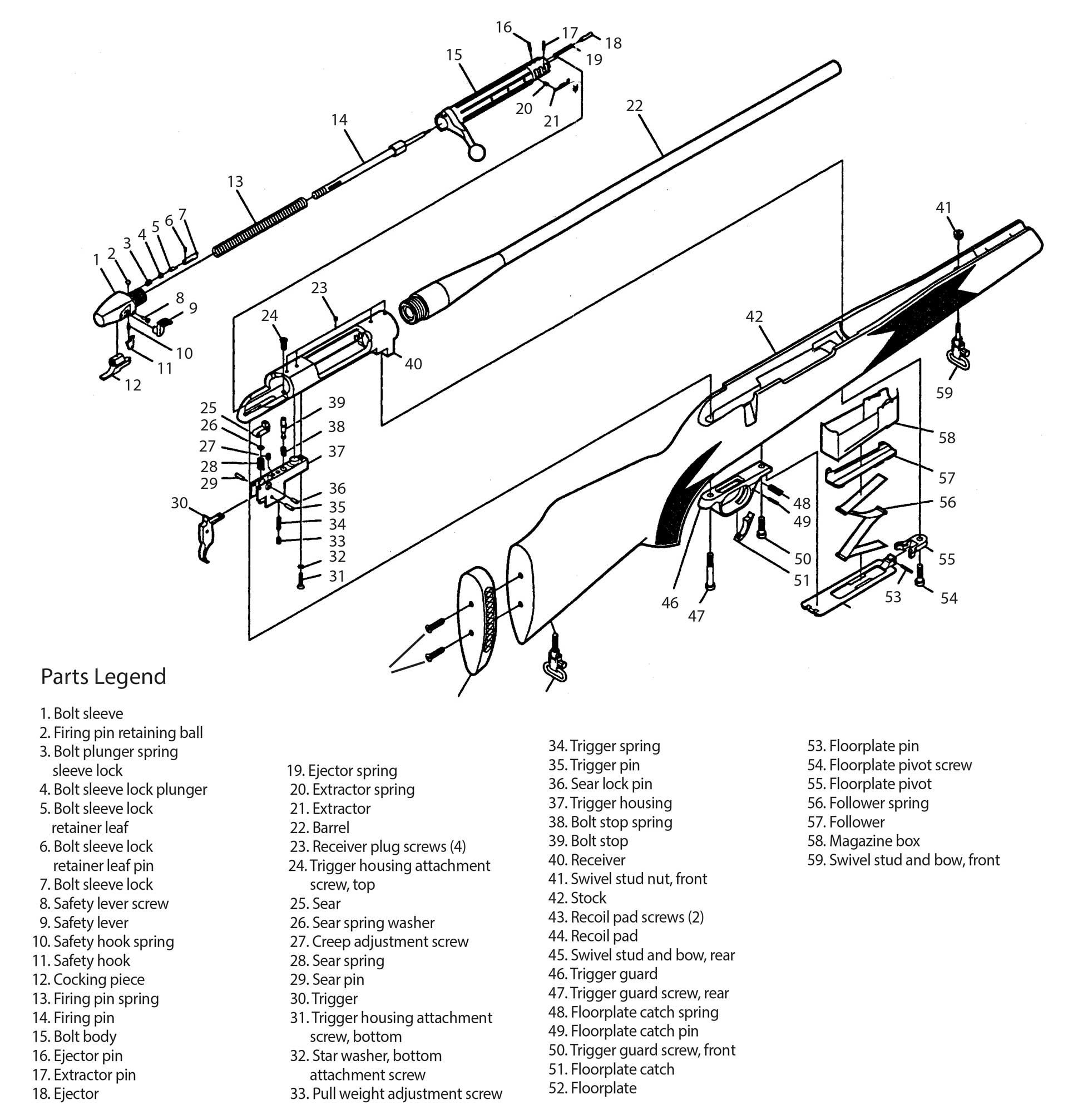 parts diagram schematic gun rifle bolt-action
