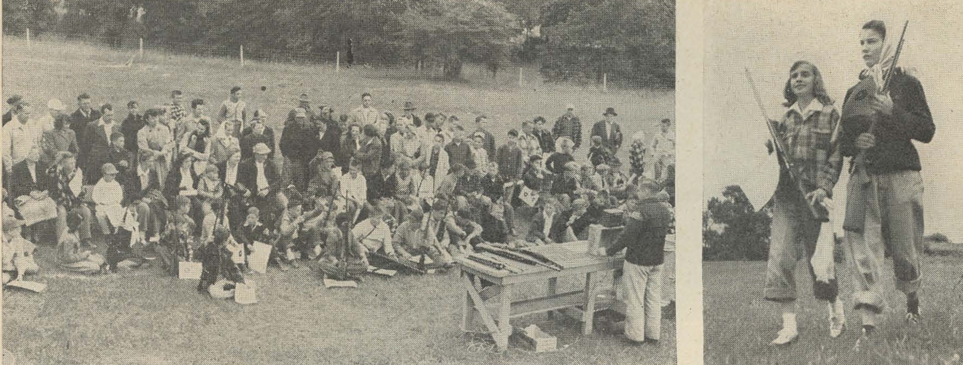 Vintage photographs side by side youngsters training outdoors field guns people marksmanship training